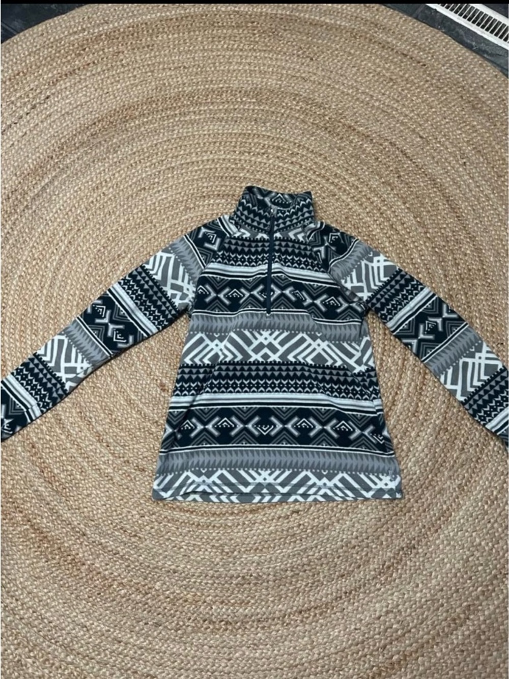 Eddie Bauer Black and Gray Patterned Quarter-Zip Sweater
